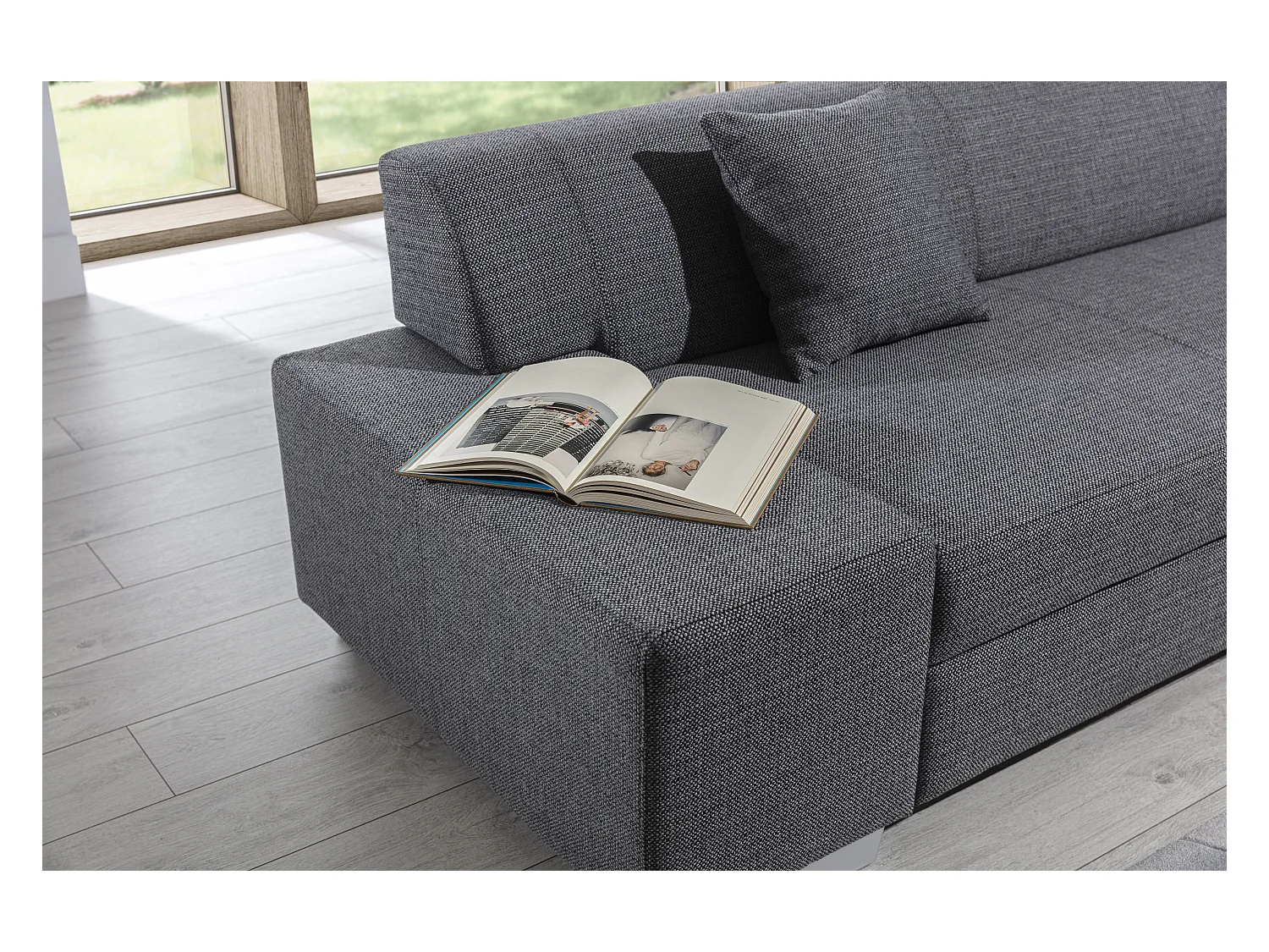 Canapé convertible moderne angle droit tissu noir Plazo 278cm