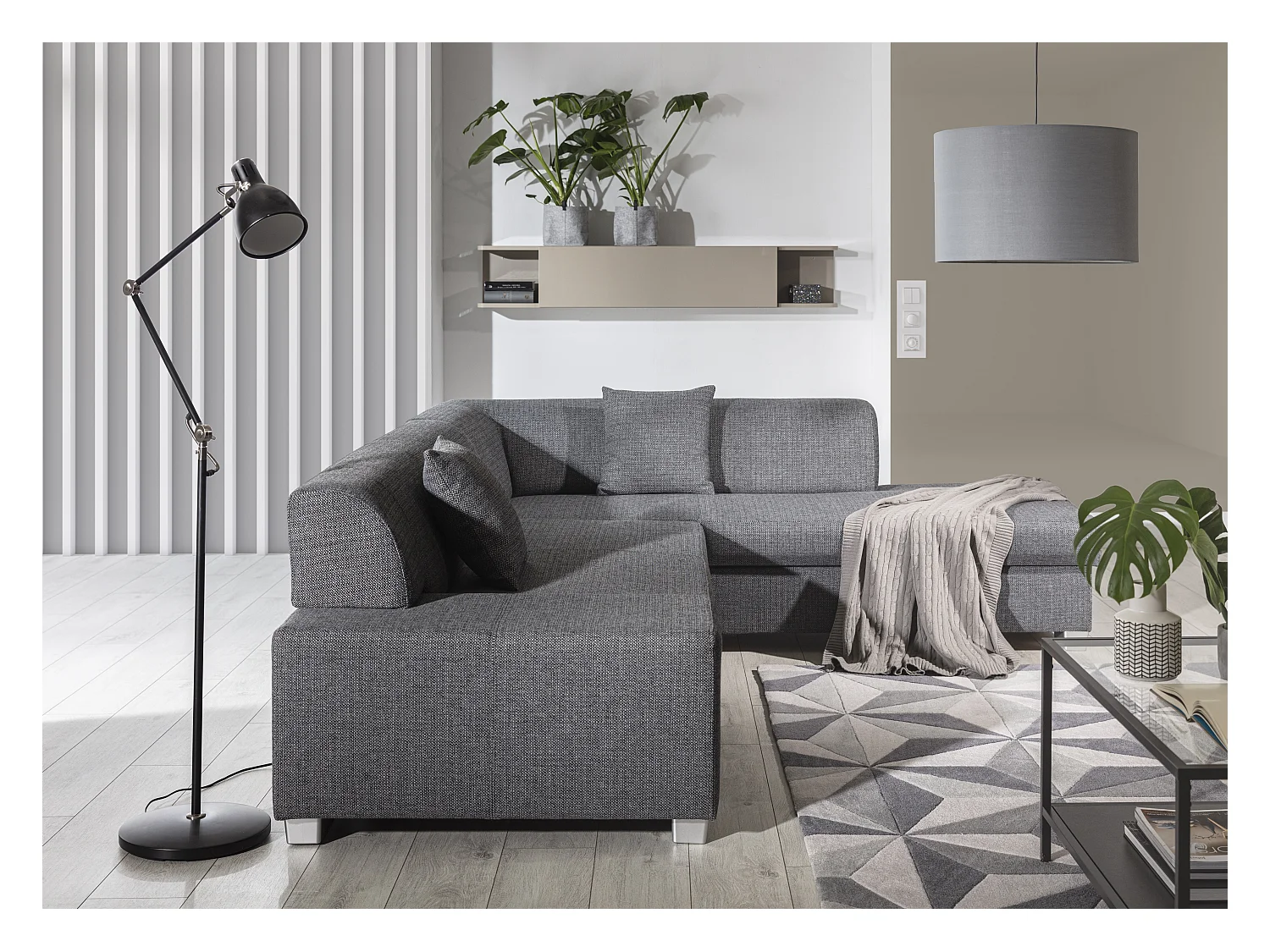 Canapé convertible moderne angle droit tissu noir Plazo 278cm