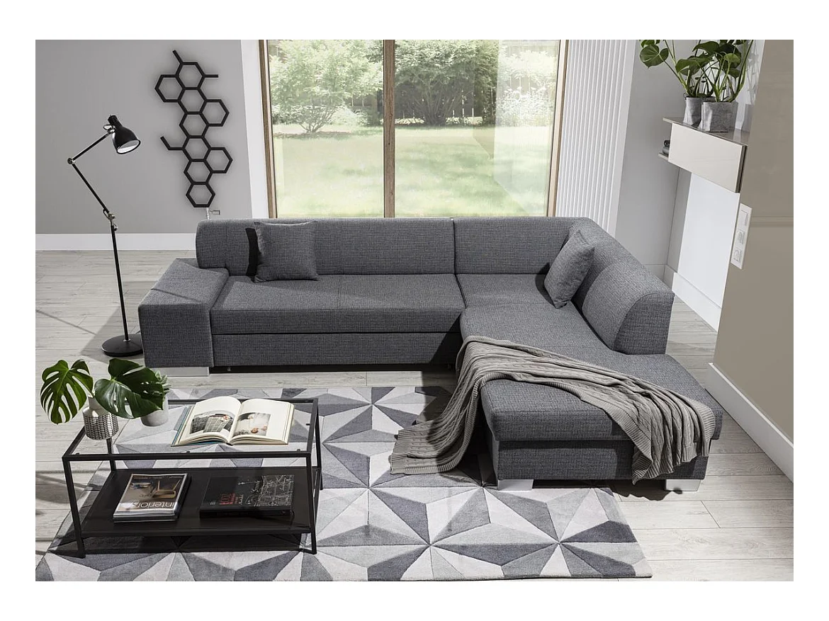 Canapé convertible moderne angle droit tissu noir Plazo 278cm