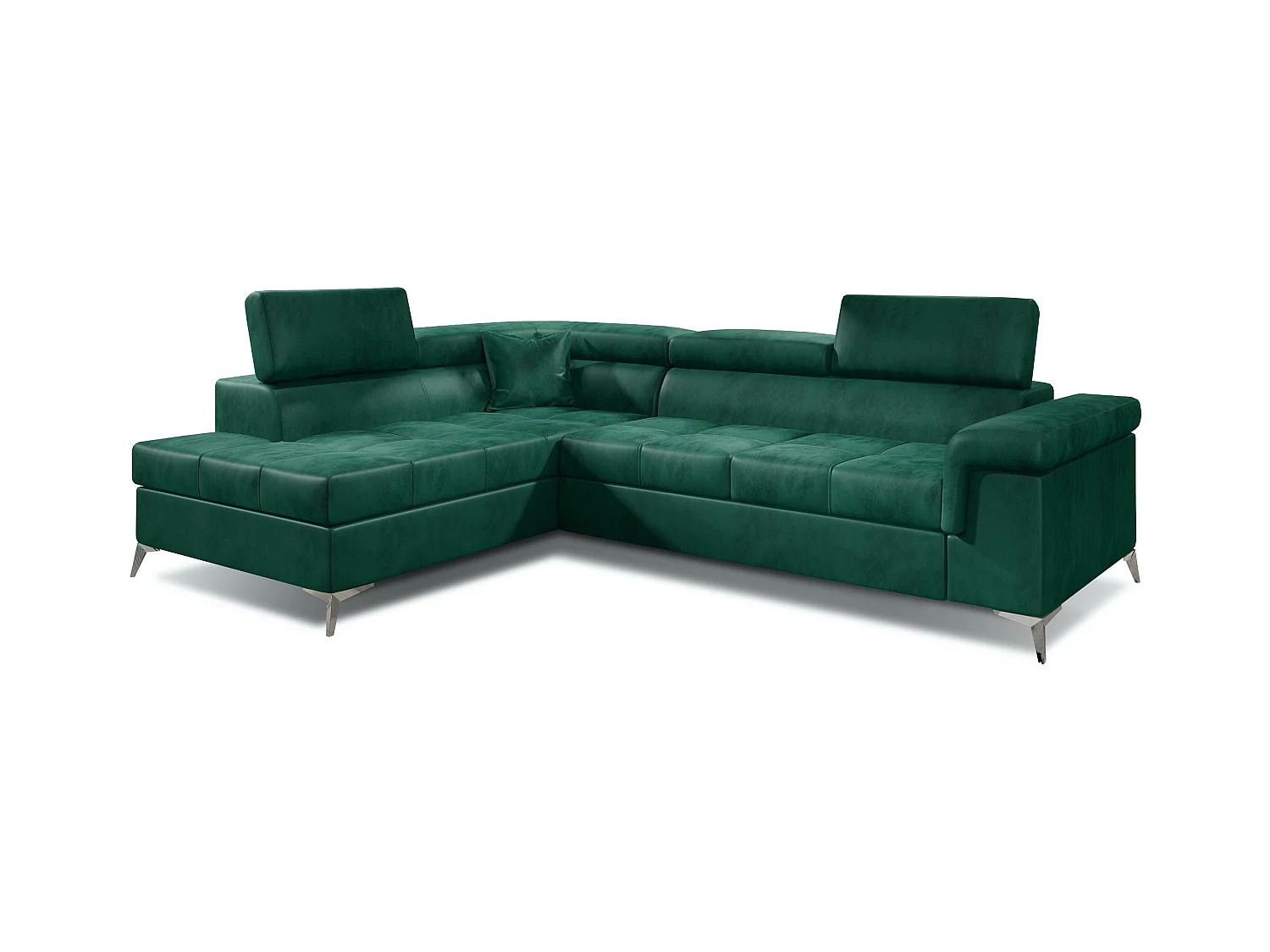 Canapé d'angle gauche convertible velours vert sapin Marido 275cm