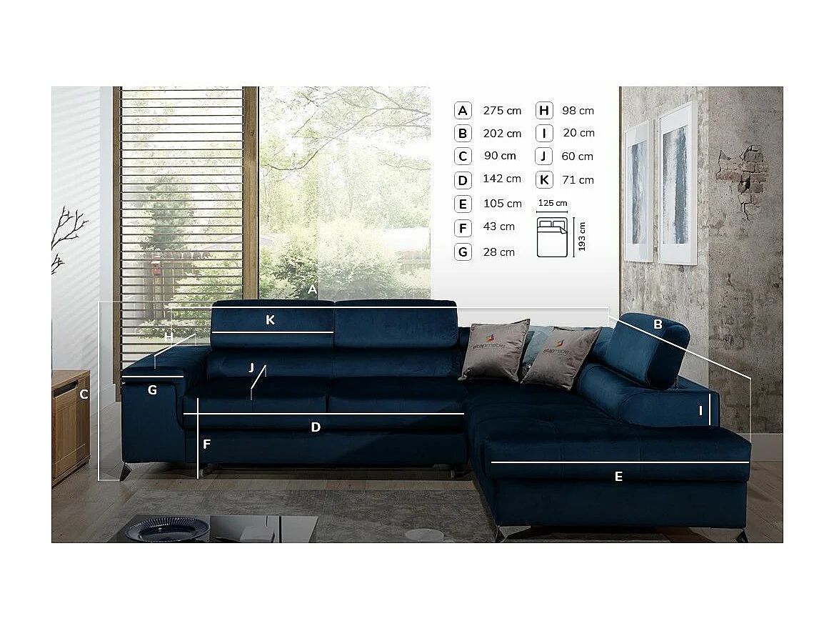 Canapé d'angle gauche convertible velours vert sapin Marido 275cm