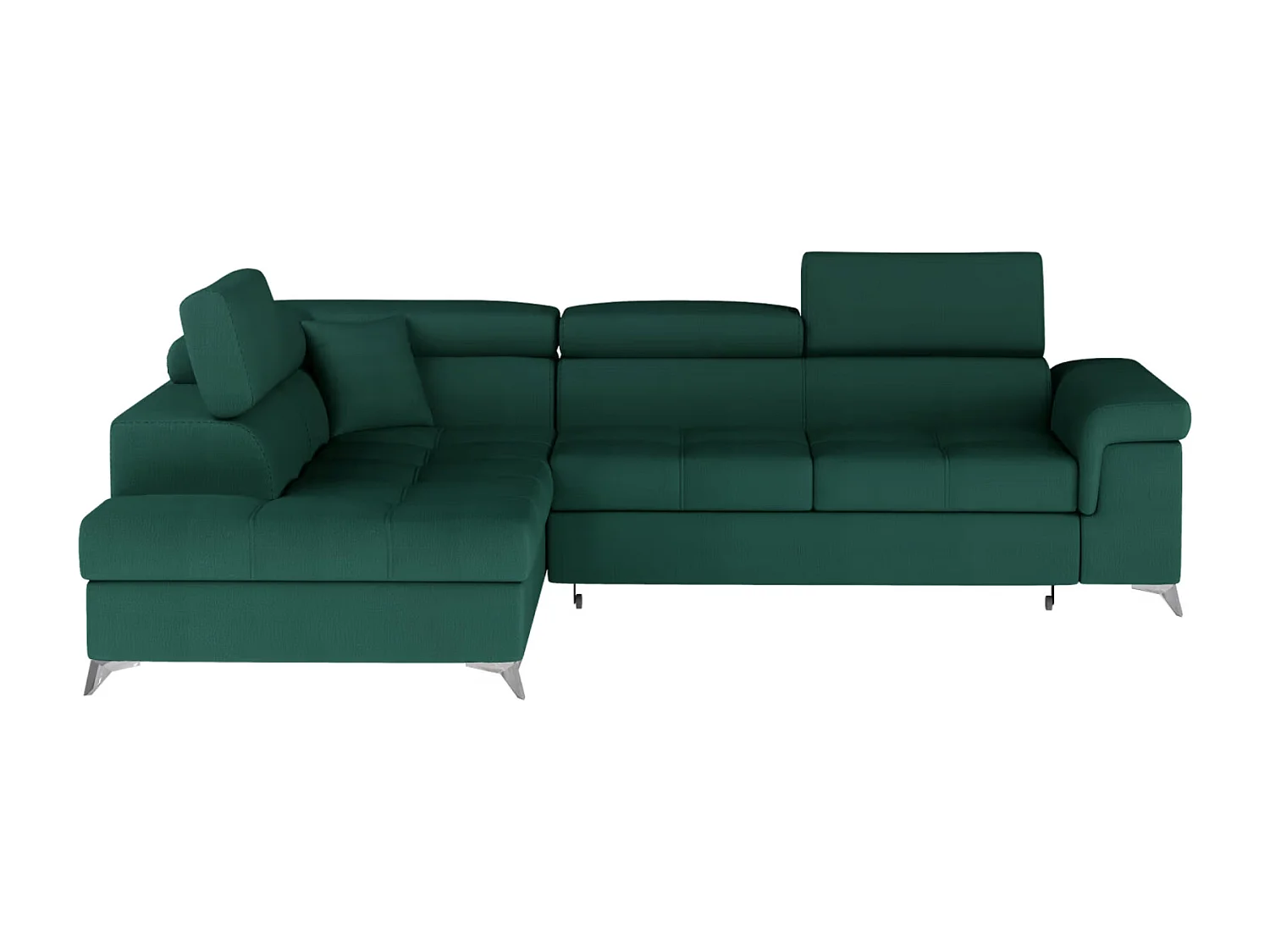 Canapé d'angle convertible velours MARIDO - Coffre et appuis-tête réglables-Vert sapin-angle gauche