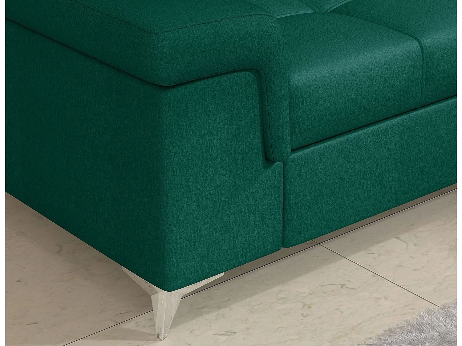 Canapé d'angle convertible velours MARIDO - Coffre et appuis-tête réglables-Vert sapin-angle gauche