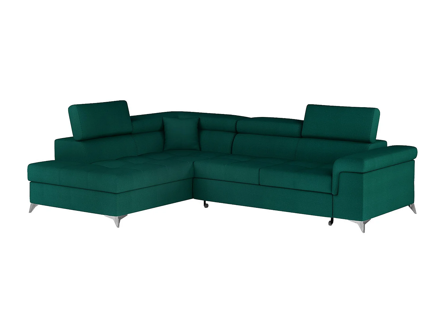 Canapé d'angle convertible velours MARIDO - Coffre et appuis-tête réglables-Vert sapin-angle gauche