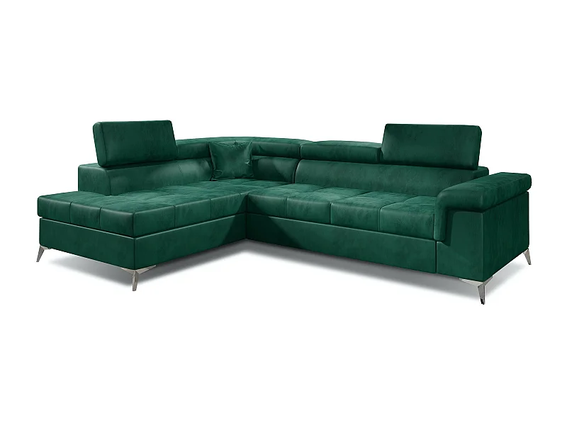 Canapé d'angle gauche convertible velours vert sapin Marido 275cm