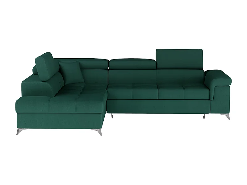 Canapé d'angle convertible velours MARIDO - Coffre et appuis-tête réglables-Vert sapin-angle gauche