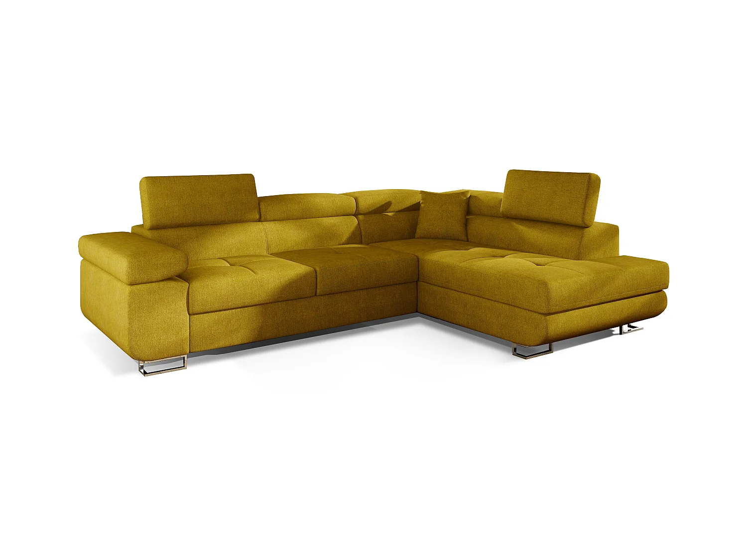 Canapé d'angle droit convertible tissu jaune moutarde Marka 275cm