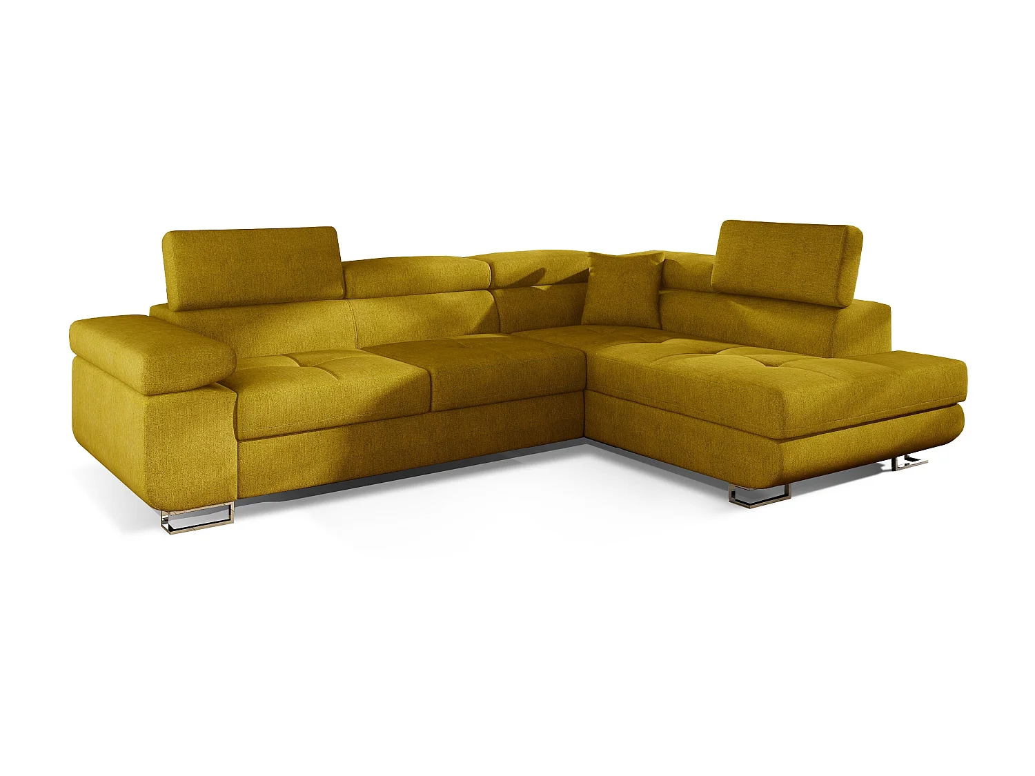 Canapé d'angle droit convertible tissu jaune moutarde Marka 275cm