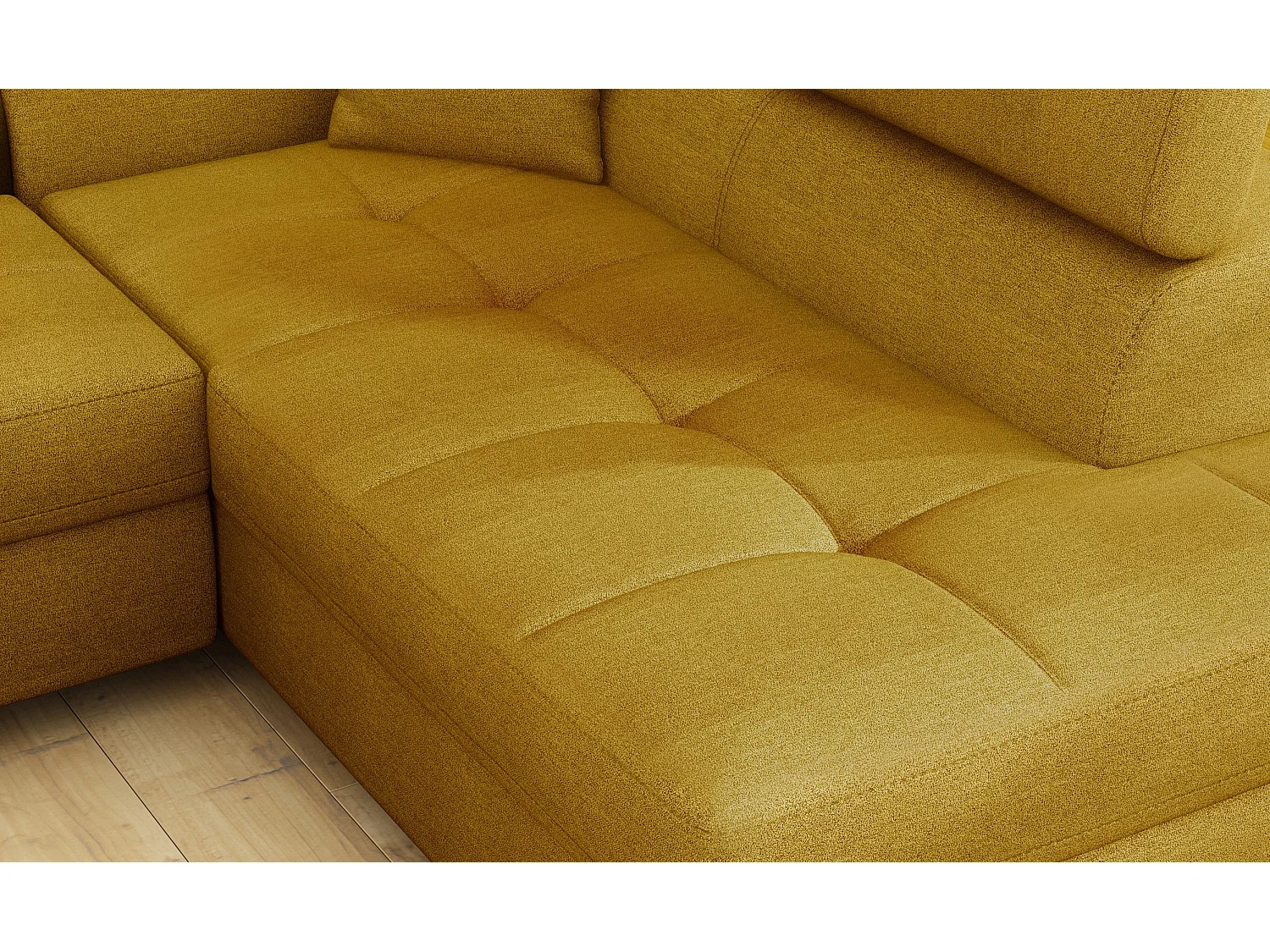 Sofá esquinero convertible en terciopelo con reposacabezas elevables - Colección Marka-Amarillo mostaza-Ángulos rectos