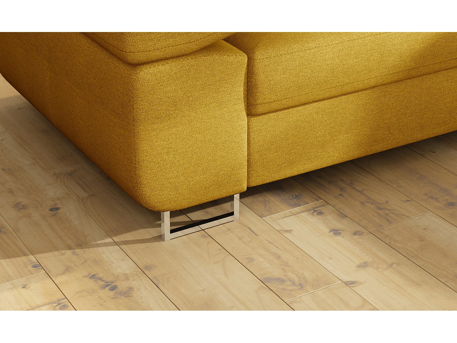 Sofá esquinero convertible en terciopelo con reposacabezas elevables - Colección Marka-Amarillo mostaza-Ángulos rectos