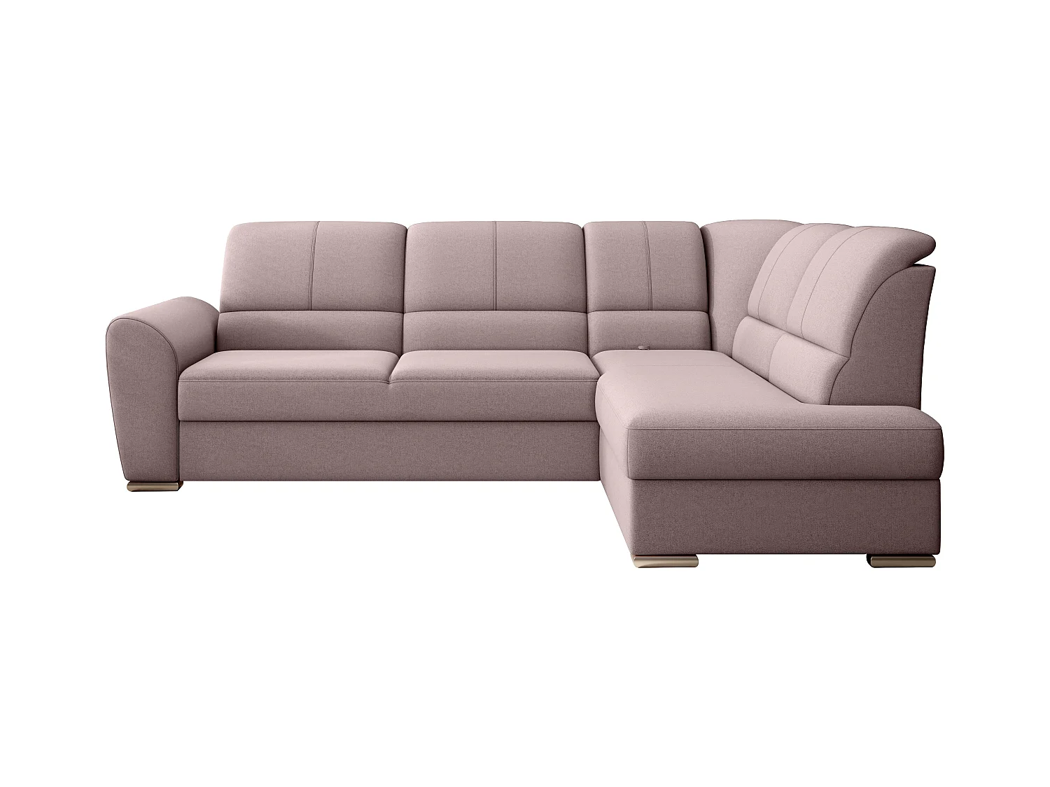 Canapé angle droit convertible tissu rose clair et pieds acier chromé Zabor 270cm