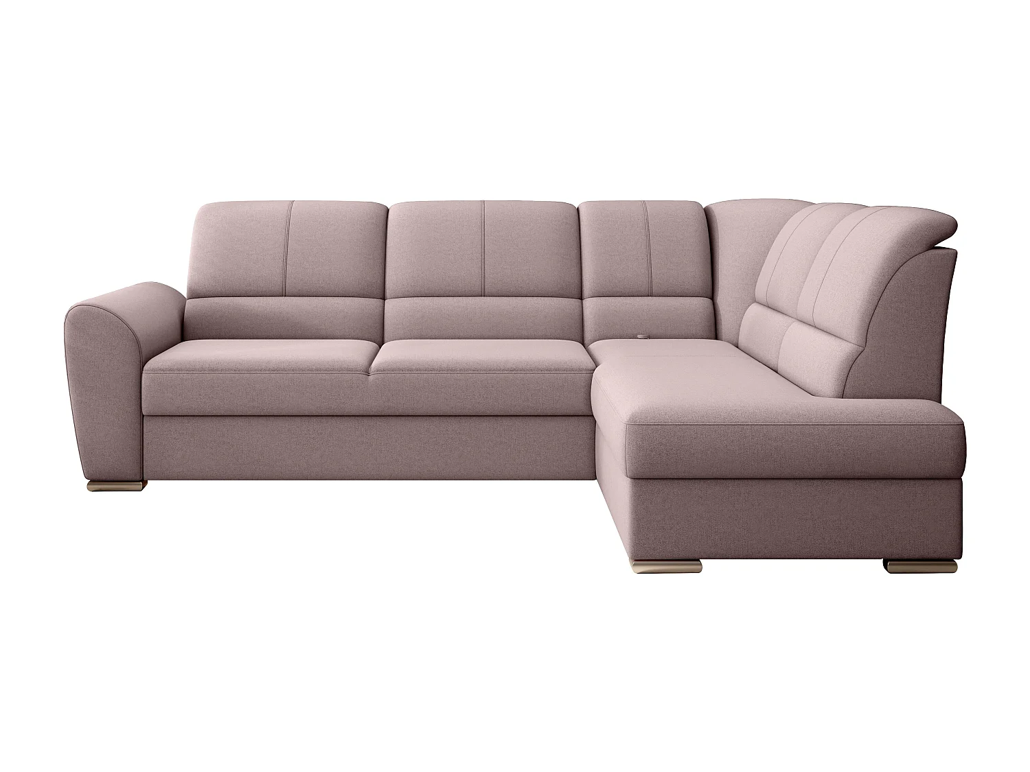 Canapé angle droit convertible tissu rose clair et pieds acier chromé Zabor 270cm