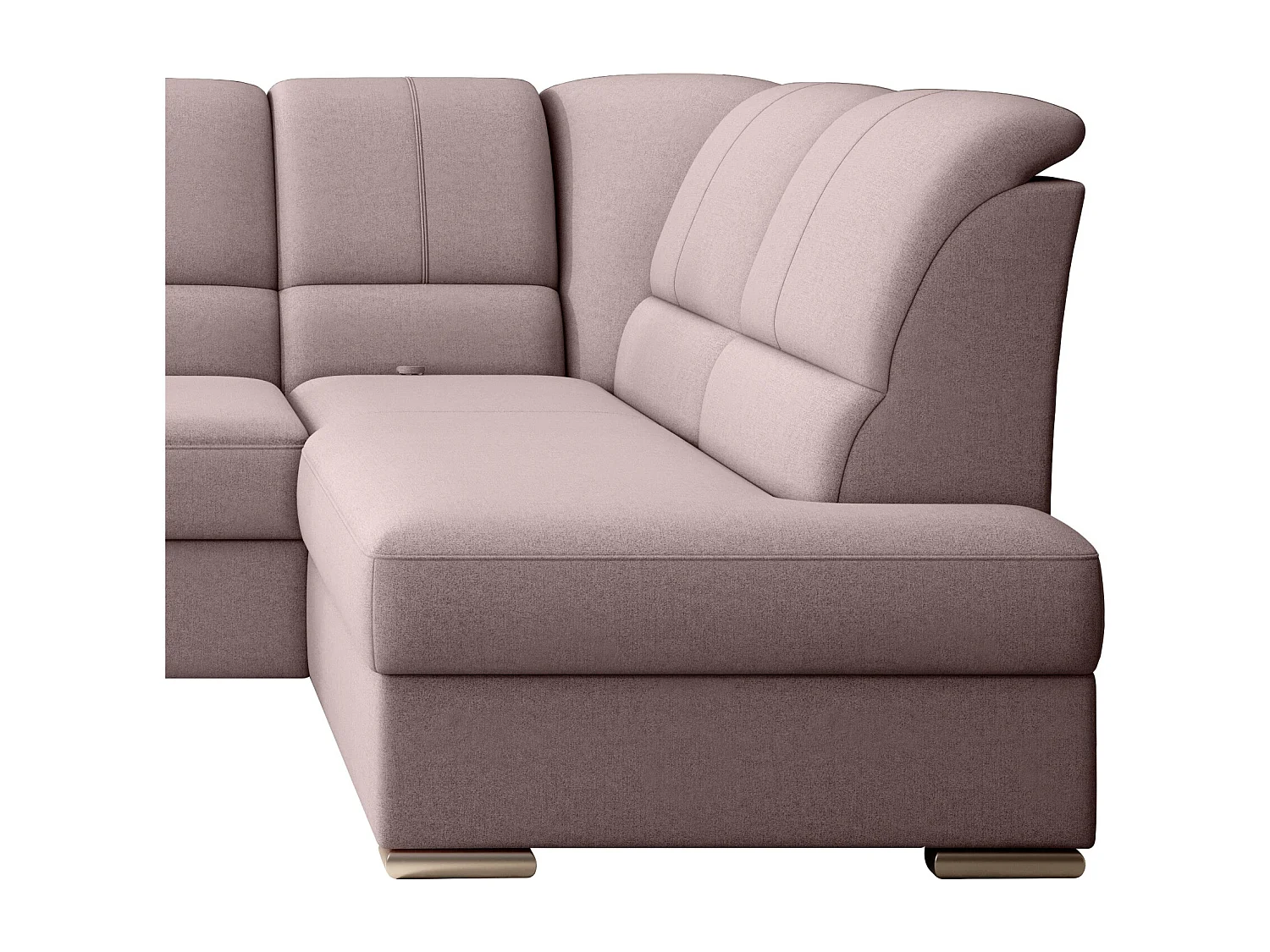 Canapé angle droit convertible tissu rose clair et pieds acier chromé Zabor 270cm