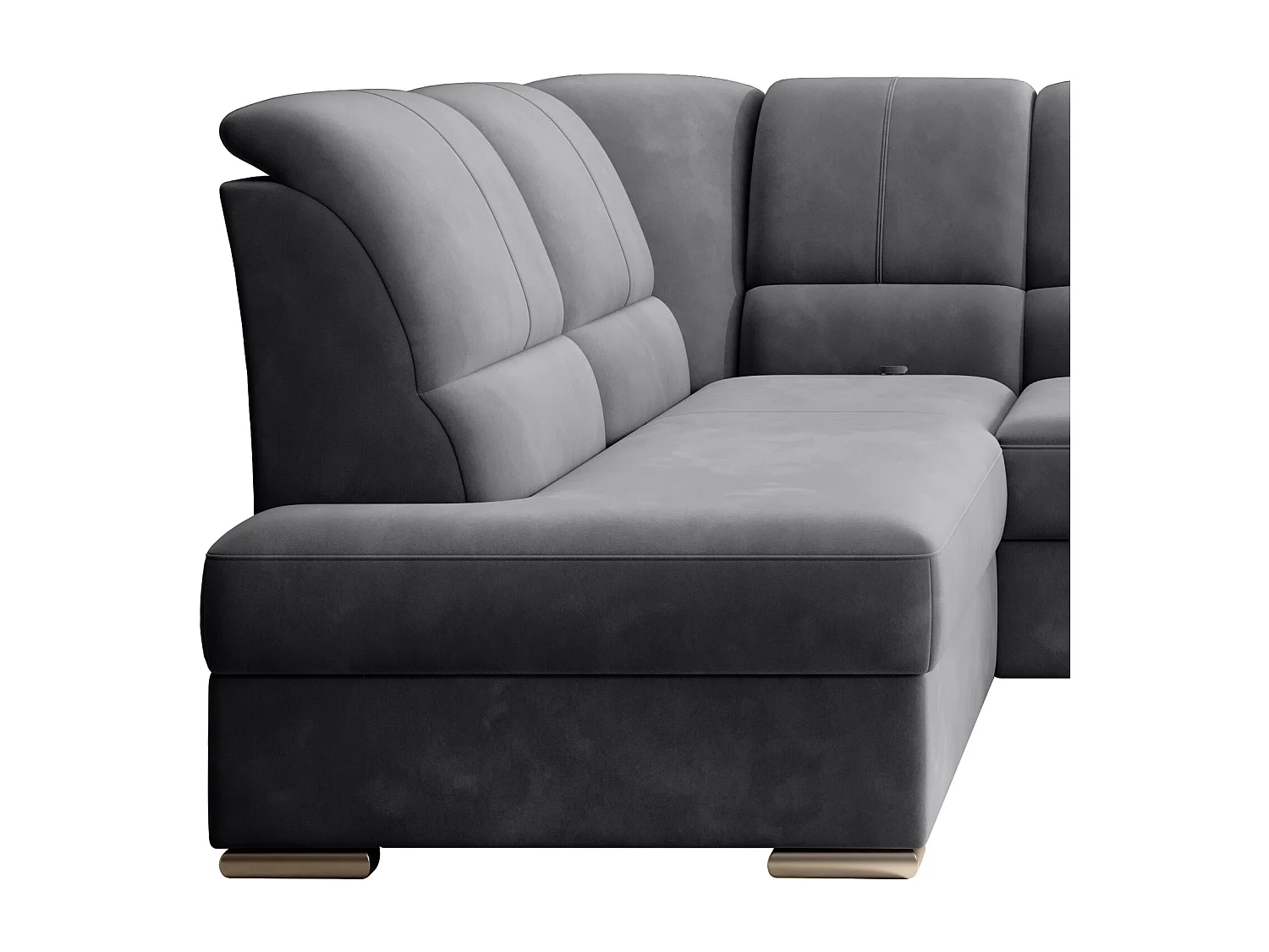 Canapé angle gauche convertible velours gris foncé et pieds acier chromé Zabor 270cm