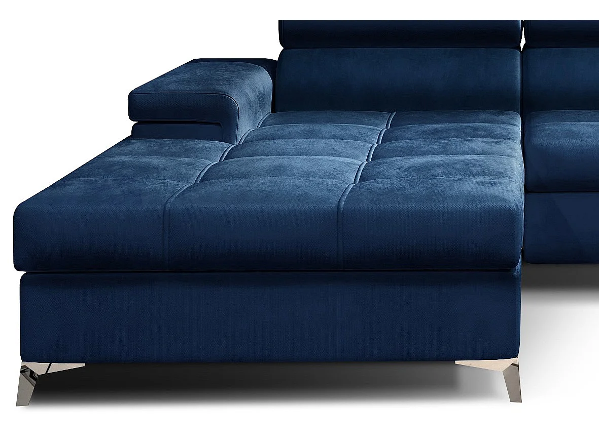 Canapé angle gauche convertible velours bleu marine avec appuis-tête réglables Rikaro 280cm