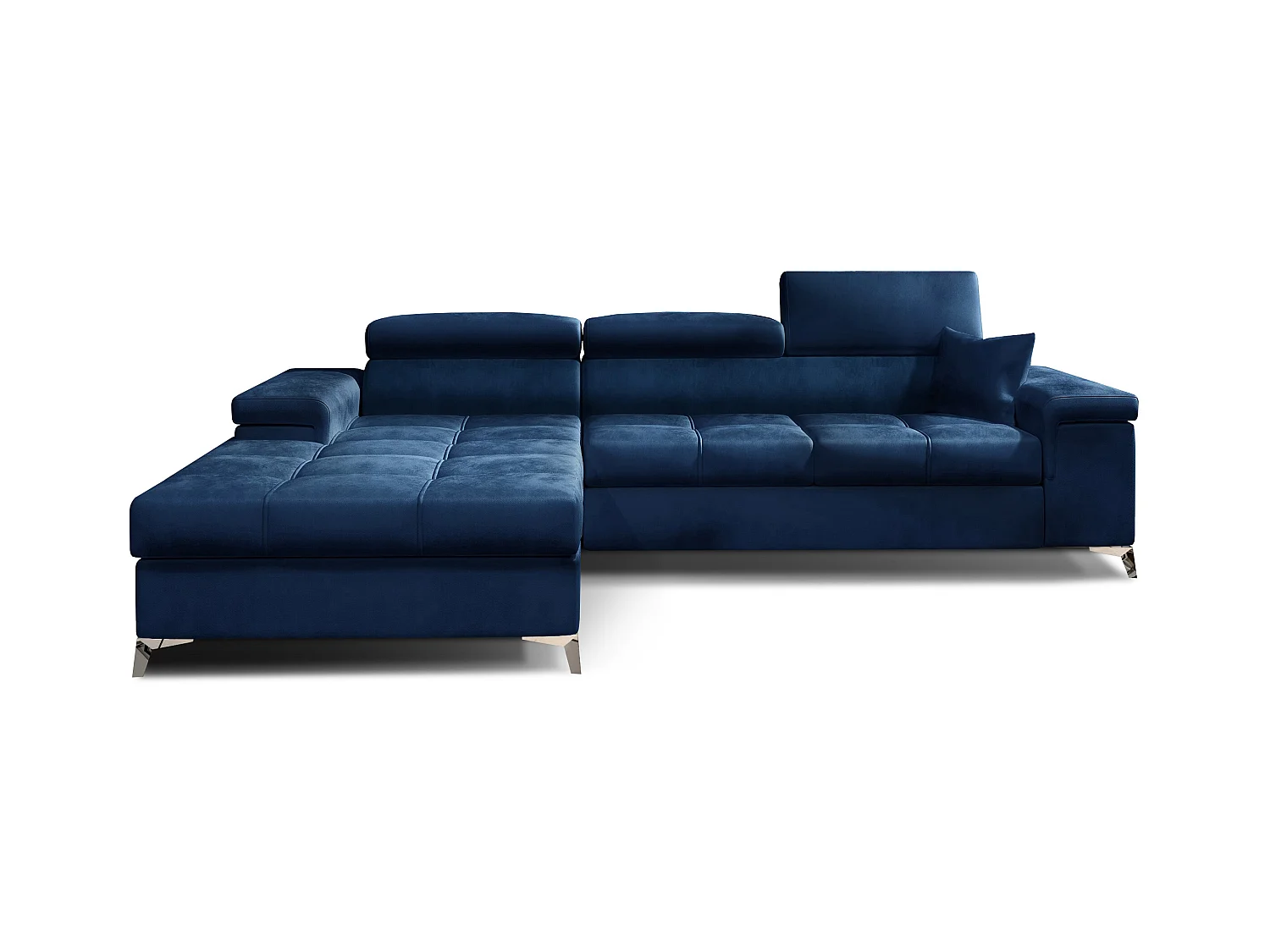 Canapé angle gauche convertible velours bleu marine avec appuis-tête réglables Rikaro 280cm
