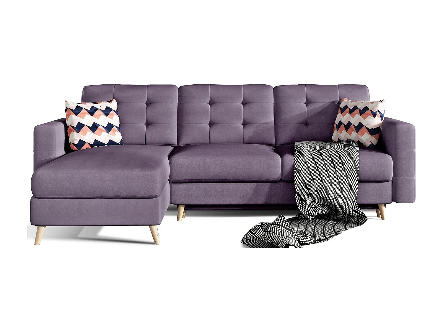 Canapé d'angle convertible et réversible tissu ANSKA - Pieds bois naturel-Parme