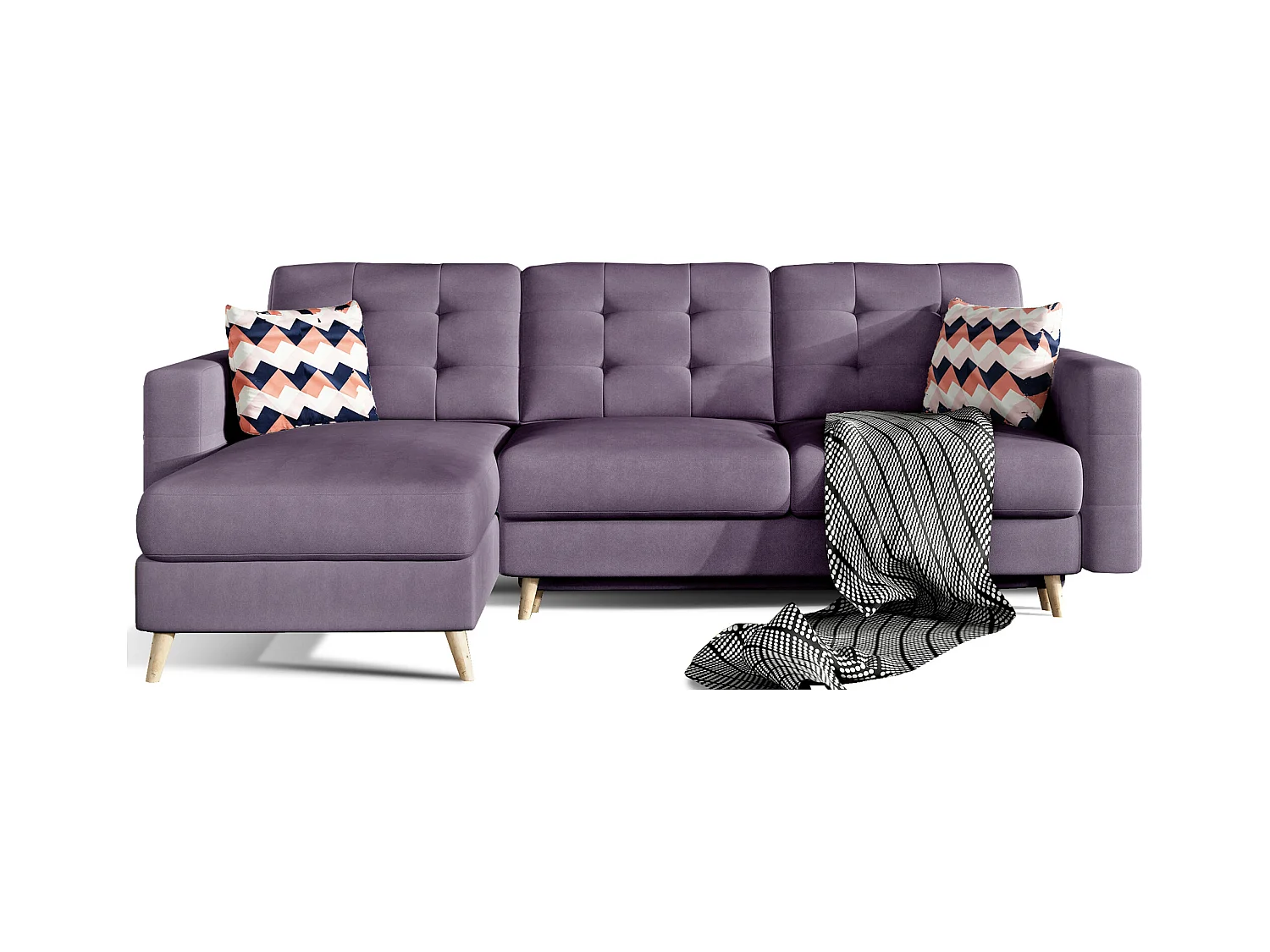Canapé d'angle convertible et réversible tissu ANSKA - Pieds bois naturel-Parme