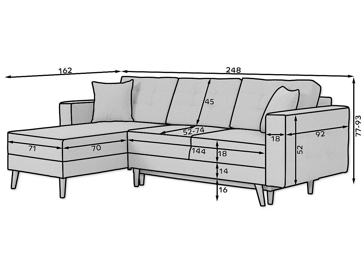 Canapé d'angle convertible et réversible tissu ANSKA - Pieds bois naturel-Parme