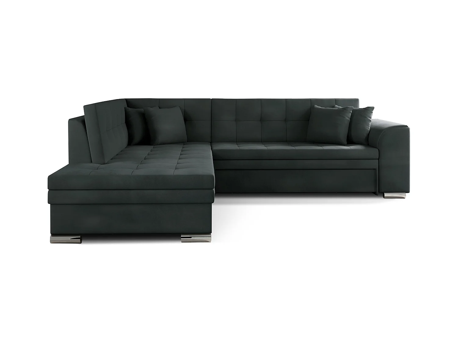Canapé convertible angle gauche velours anthracite et chromé Pika 260cm
