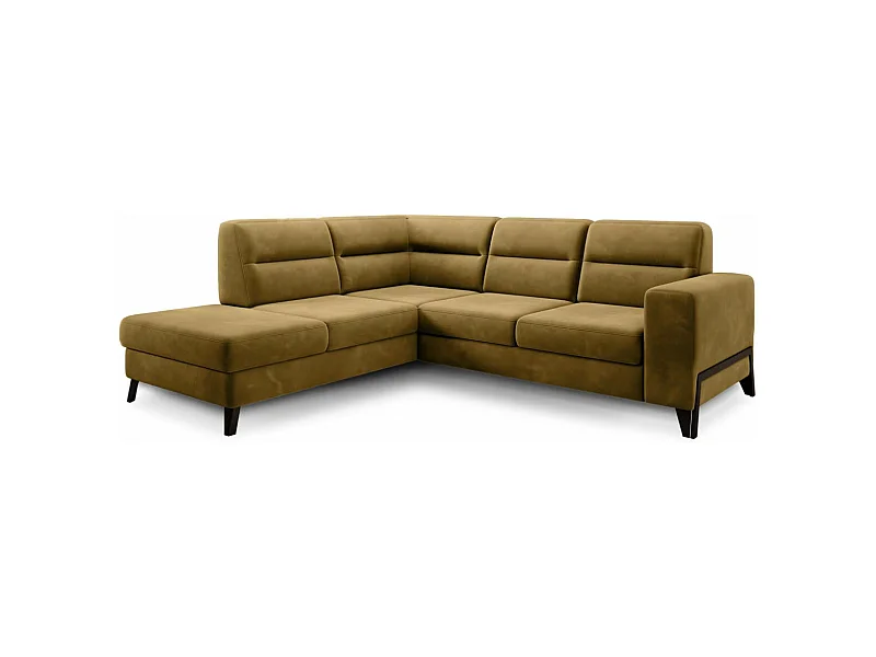 Canapé d'angle convertible tissu KAZAL - Dossiers réglables et pieds acier noir-Jaune chamoix-angle gauche