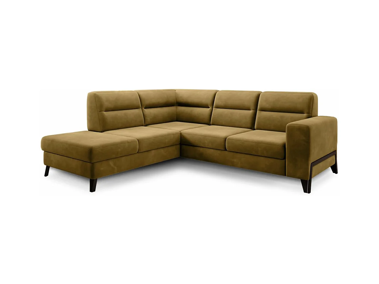 Canapé d'angle convertible tissu KAZAL - Dossiers réglables et pieds acier noir-Jaune chamoix-angle gauche