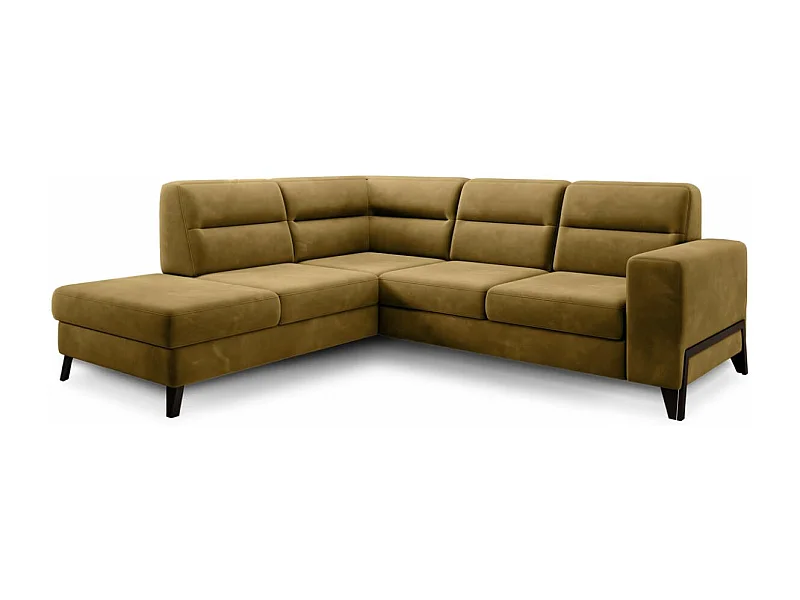 Canapé d'angle convertible tissu KAZAL - Dossiers réglables et pieds acier noir-Jaune chamoix-angle gauche