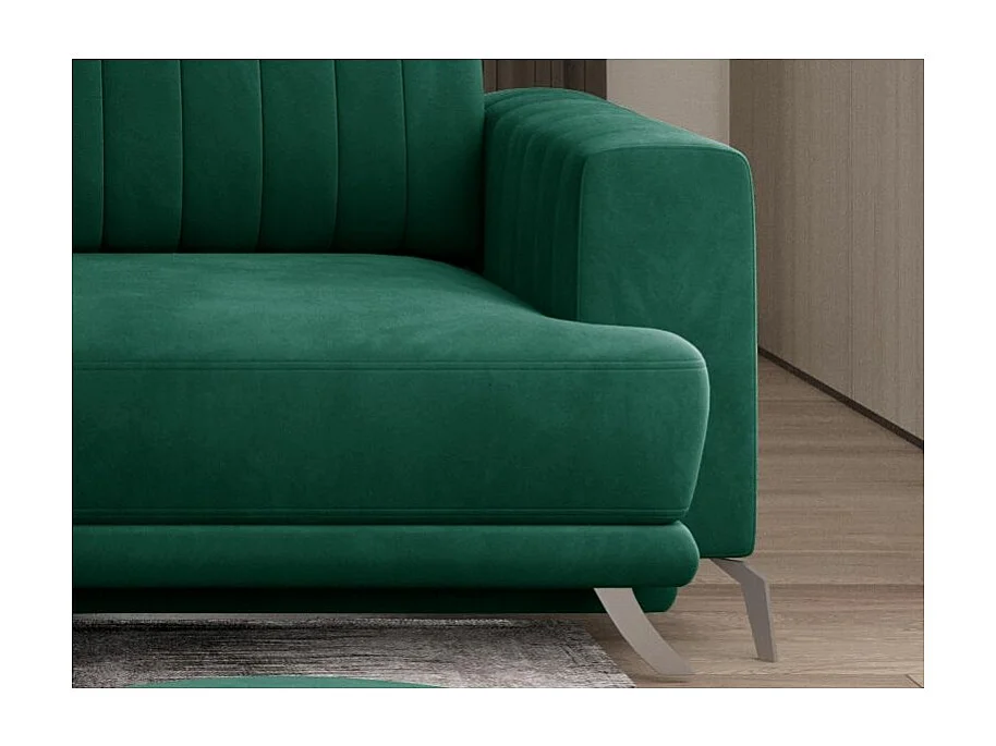 Designer 3/4-zits slaapbank in zachte donkergrijze stof en chroomstalen poten Eliza 250 cm