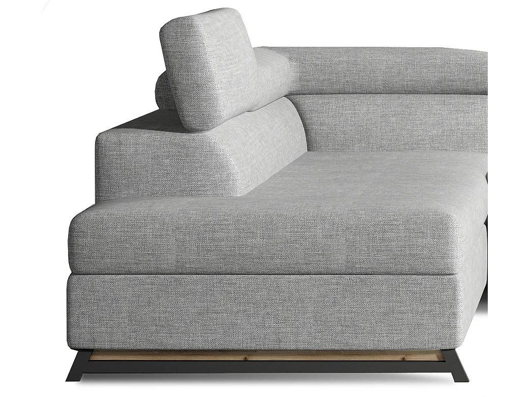 Canapé angle gauche convertible tissu gris clair avec têtières réglables Nikos 265cm