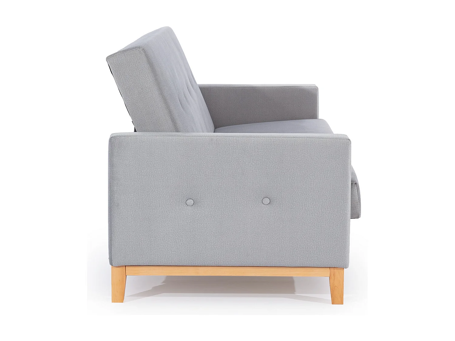 Canapé lit 3 places tissu gris clair et pieds en bois de hêtre Saline 216cm