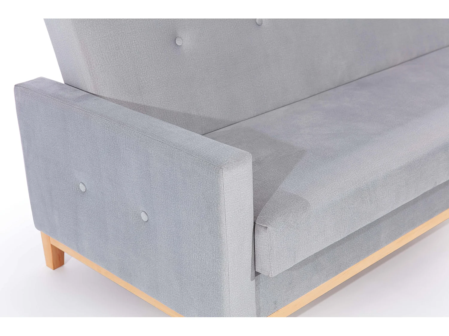 Canapé lit 3 places tissu gris clair et pieds en bois de hêtre Saline 216cm