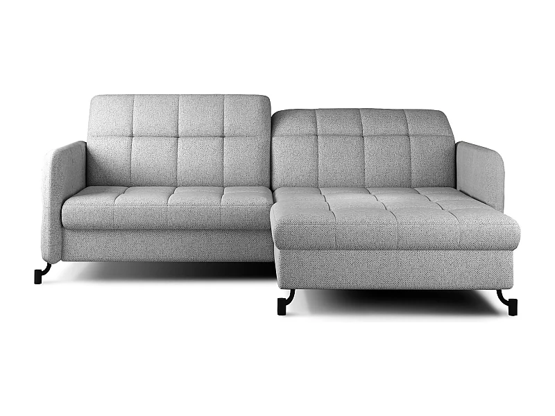 Canapé convertible angle droit avec têtières réglables tissu matelassé gris clair Lory 225cm