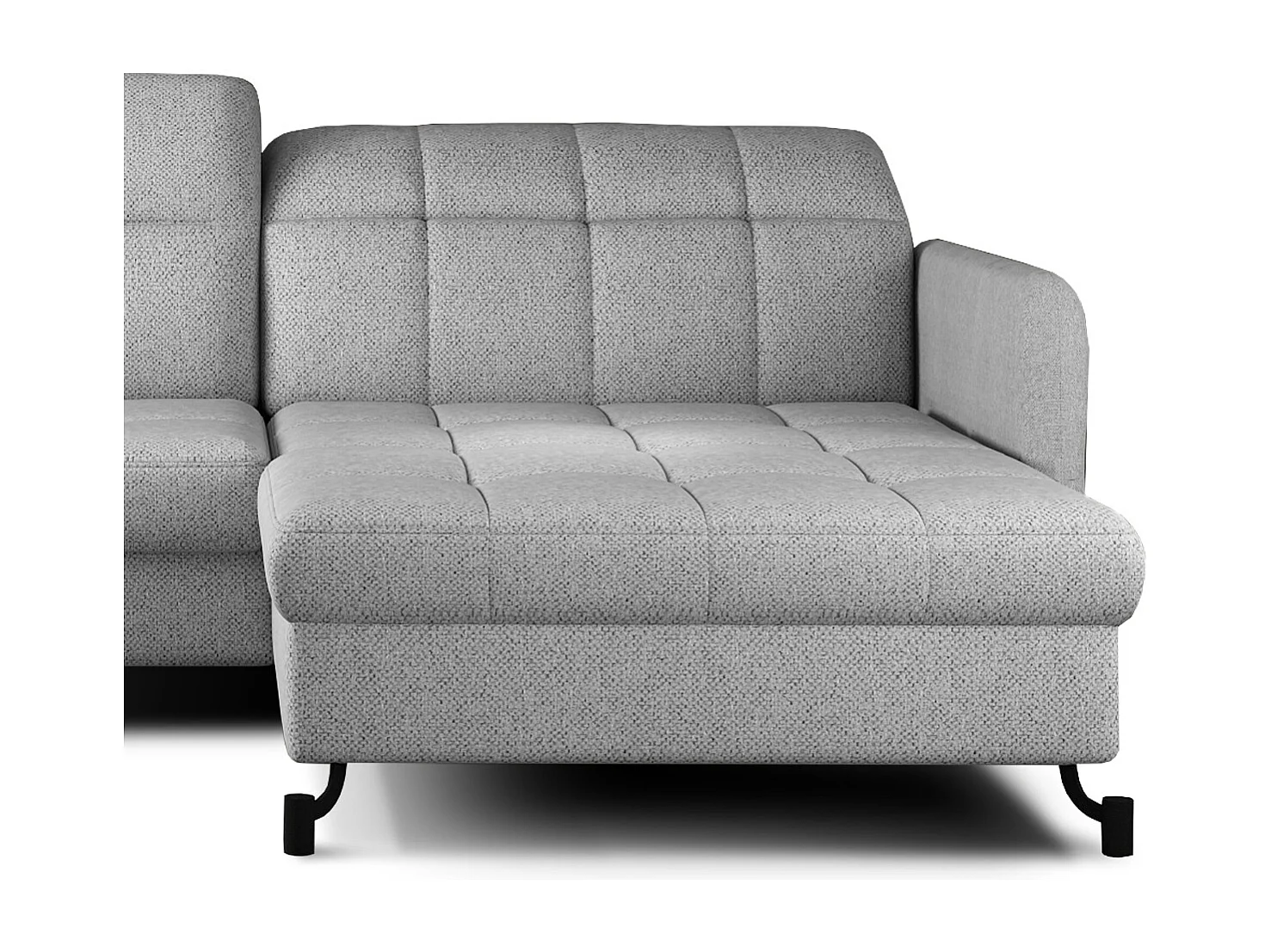 Canapé convertible angle droit avec têtières réglables tissu matelassé gris clair Lory 225cm