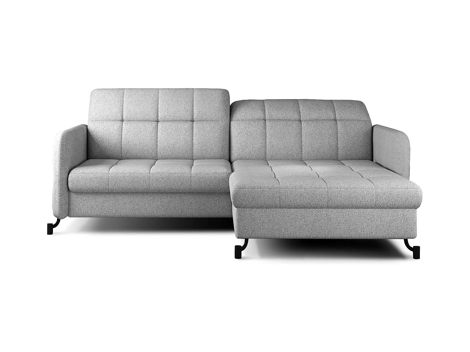 Canapé convertible angle droit avec têtières réglables tissu matelassé gris clair Lory 225cm