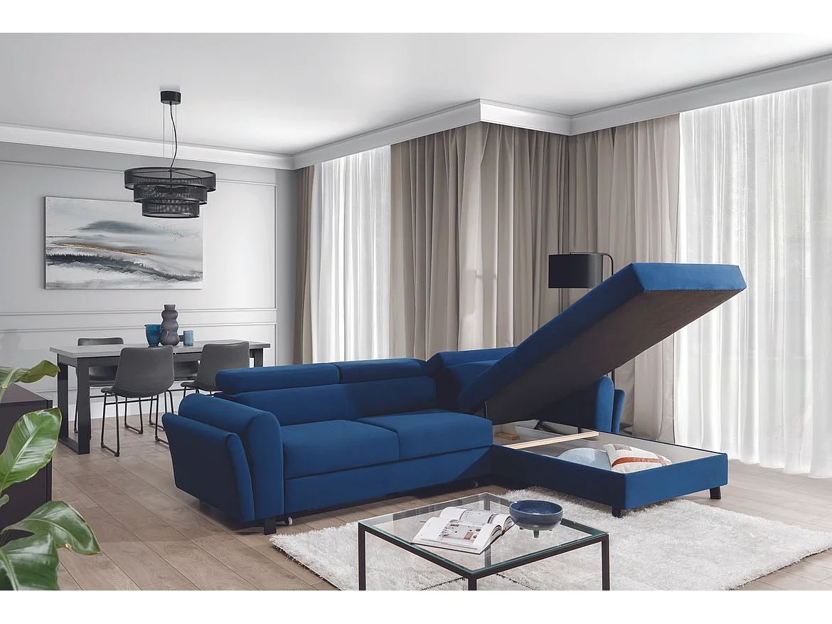 Canapé angle gauche convertible tissu noir avec appuis-tête réglables Mazerali 300cm