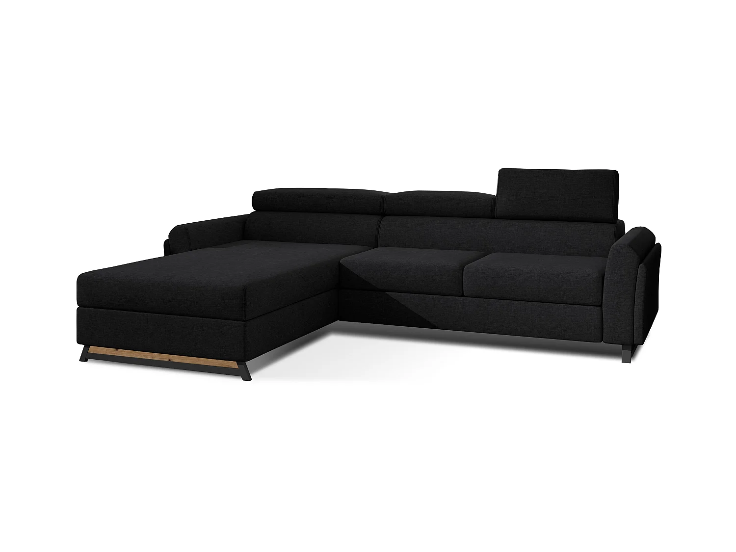 Canapé angle gauche convertible tissu noir avec appuis-tête réglables Mazerali 300cm