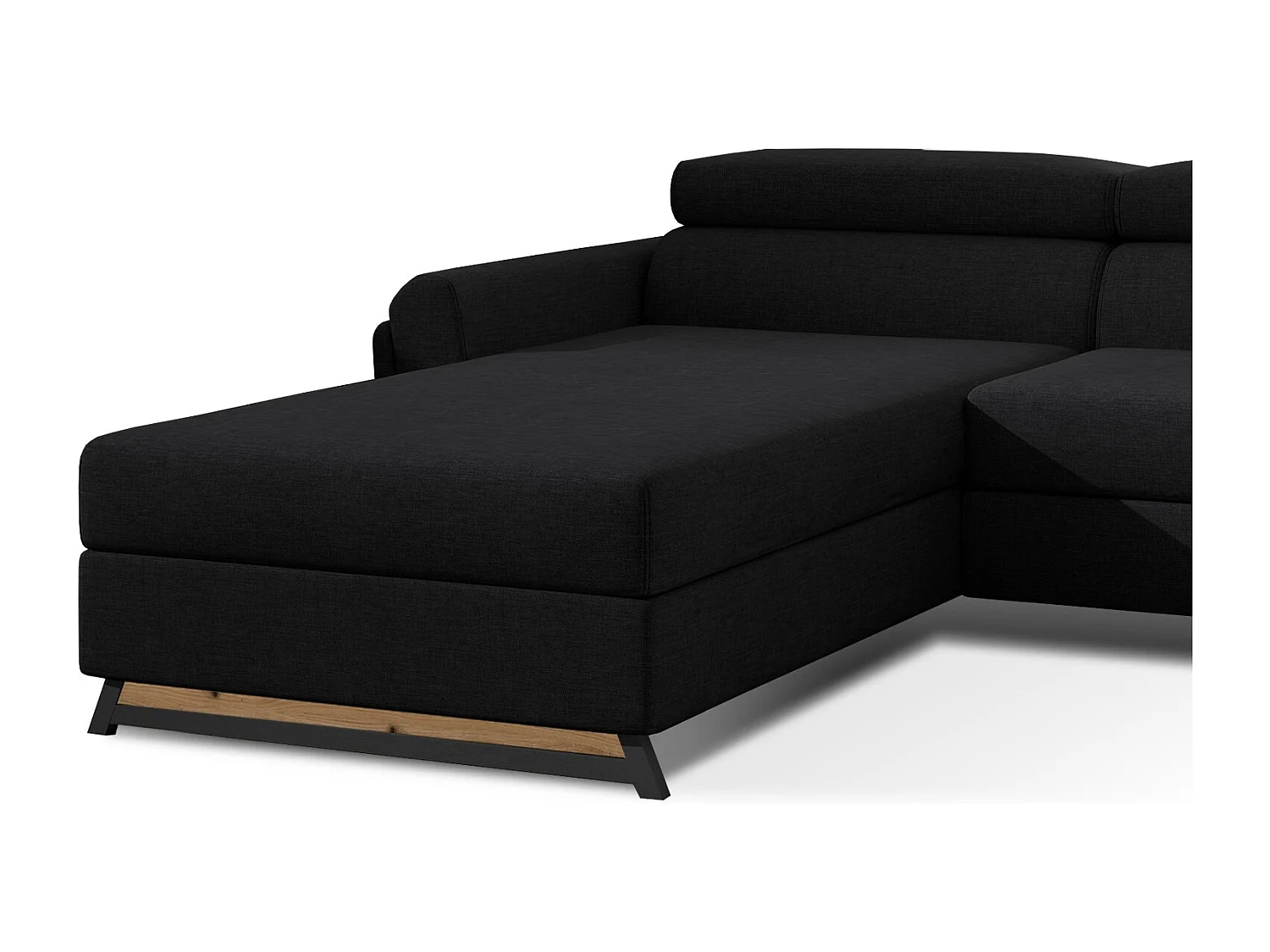 Canapé angle gauche convertible tissu noir avec appuis-tête réglables Mazerali 300cm