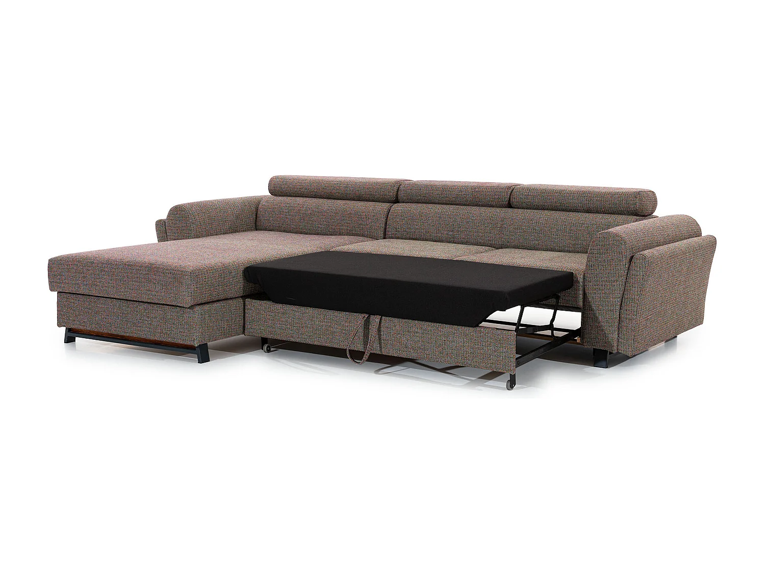 Canapé angle gauche convertible tissu noir avec appuis-tête réglables Mazerali 300cm