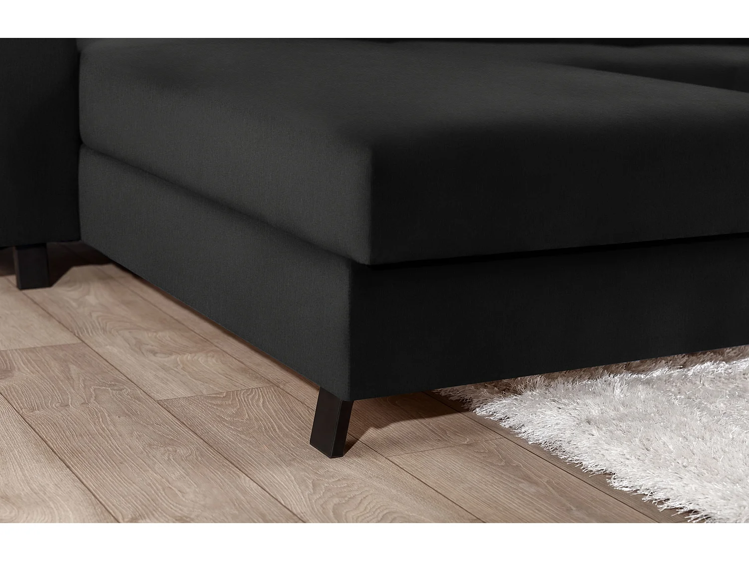 Canapé d’angle convertible MAZALI tissu- Appuis-tête réglables et rangement-Noir-Méridienne A gauche