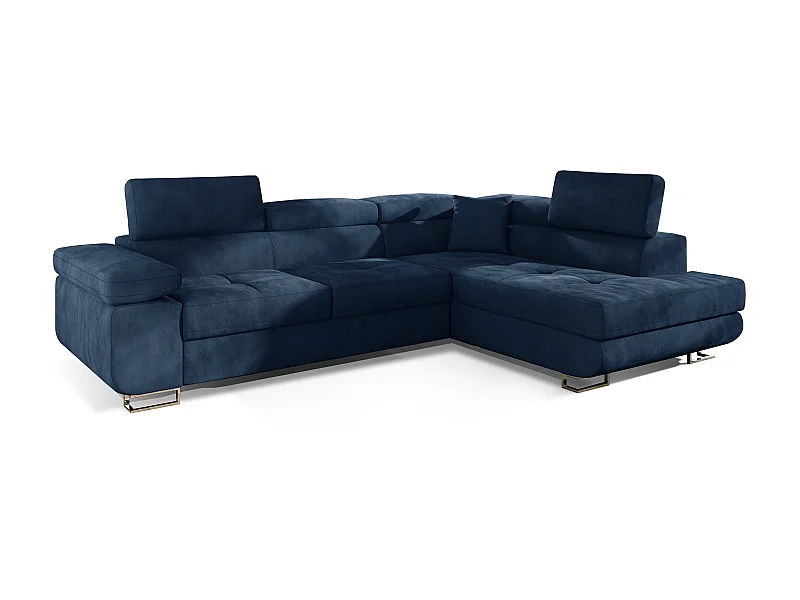 Canapé d'angle droit convertible velours bleu marine Marka 275cm