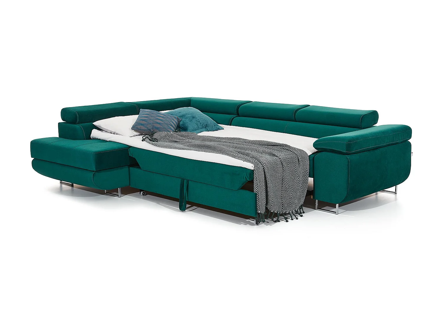 Canapé d'angle droit convertible velours bleu marine Marka 275cm