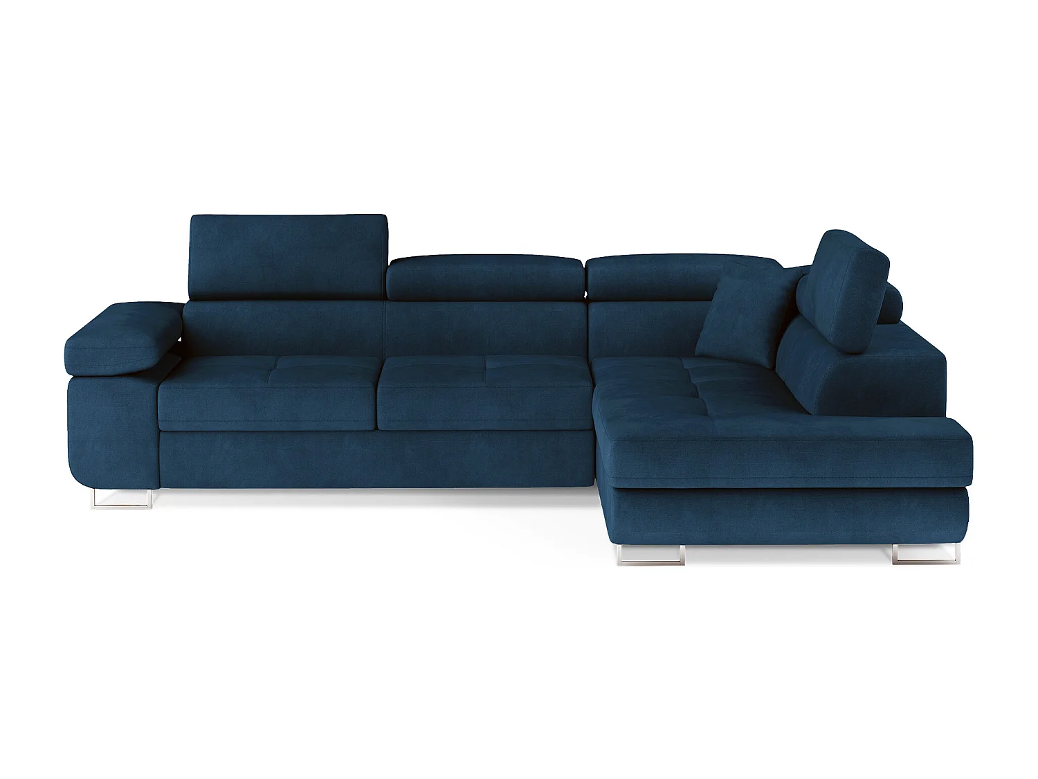 Sofá esquinero convertible en terciopelo con reposacabezas elevables - Colección Marka-Azul oscuro-Ángulos rectos