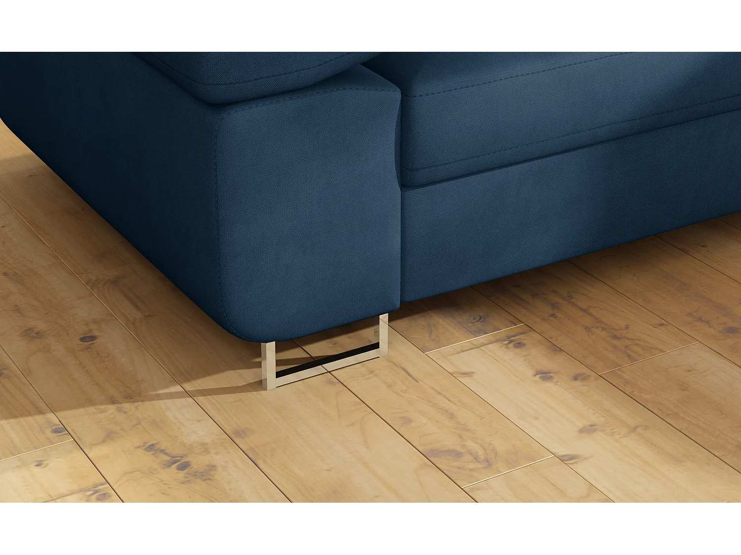 Sofá esquinero convertible en terciopelo con reposacabezas elevables - Colección Marka-Azul oscuro-Ángulos rectos