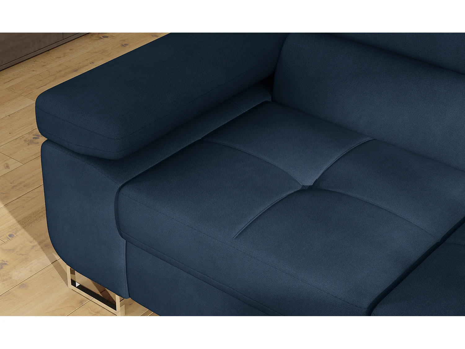 Sofá esquinero convertible en terciopelo con reposacabezas elevables - Colección Marka-Azul oscuro-Ángulos rectos