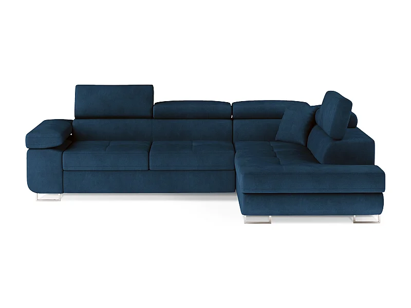Canapé d'angle convertible velours MARKA - Coffre et appuis-tête réglables-Bleu foncé-angle droit