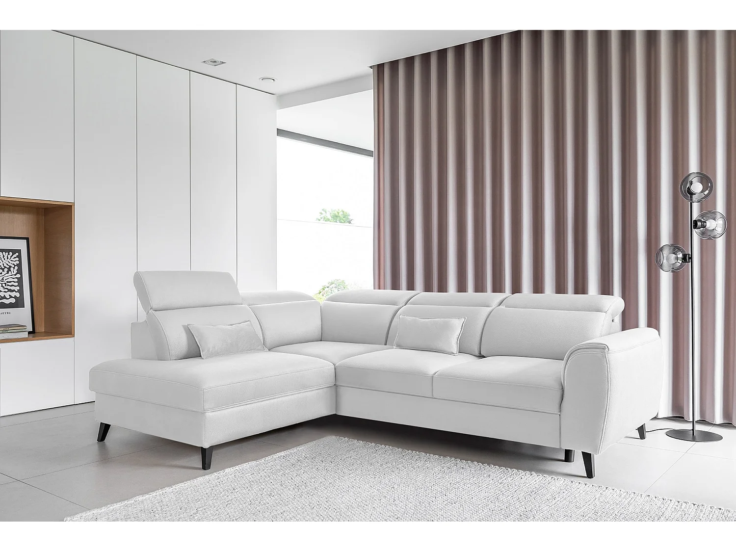 Canapé d'angle gauche convertible tissu gris clair Noblesse 255cm