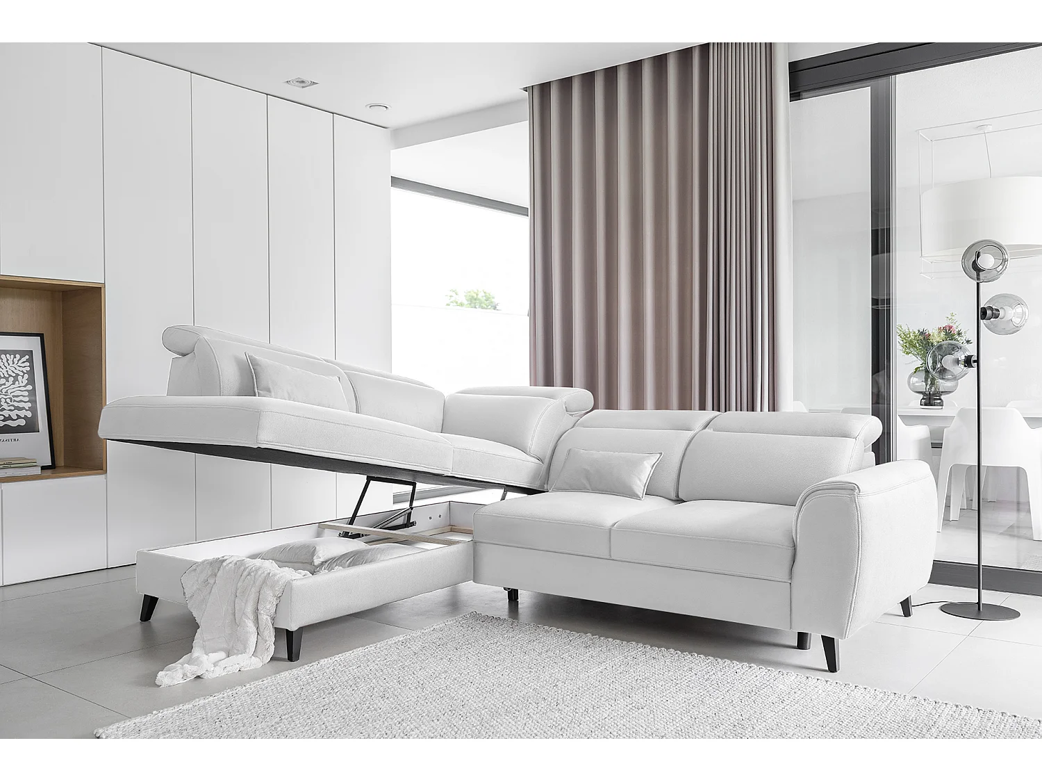 Canapé d'angle gauche convertible tissu gris clair Noblesse 255cm