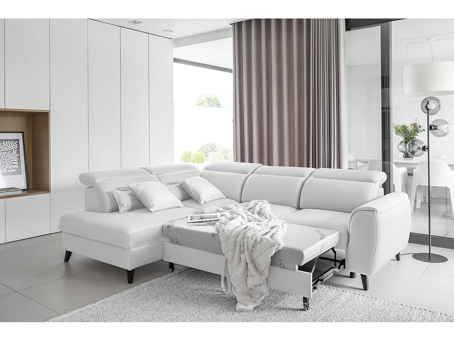 Canapé d'angle gauche convertible tissu gris clair Noblesse 255cm