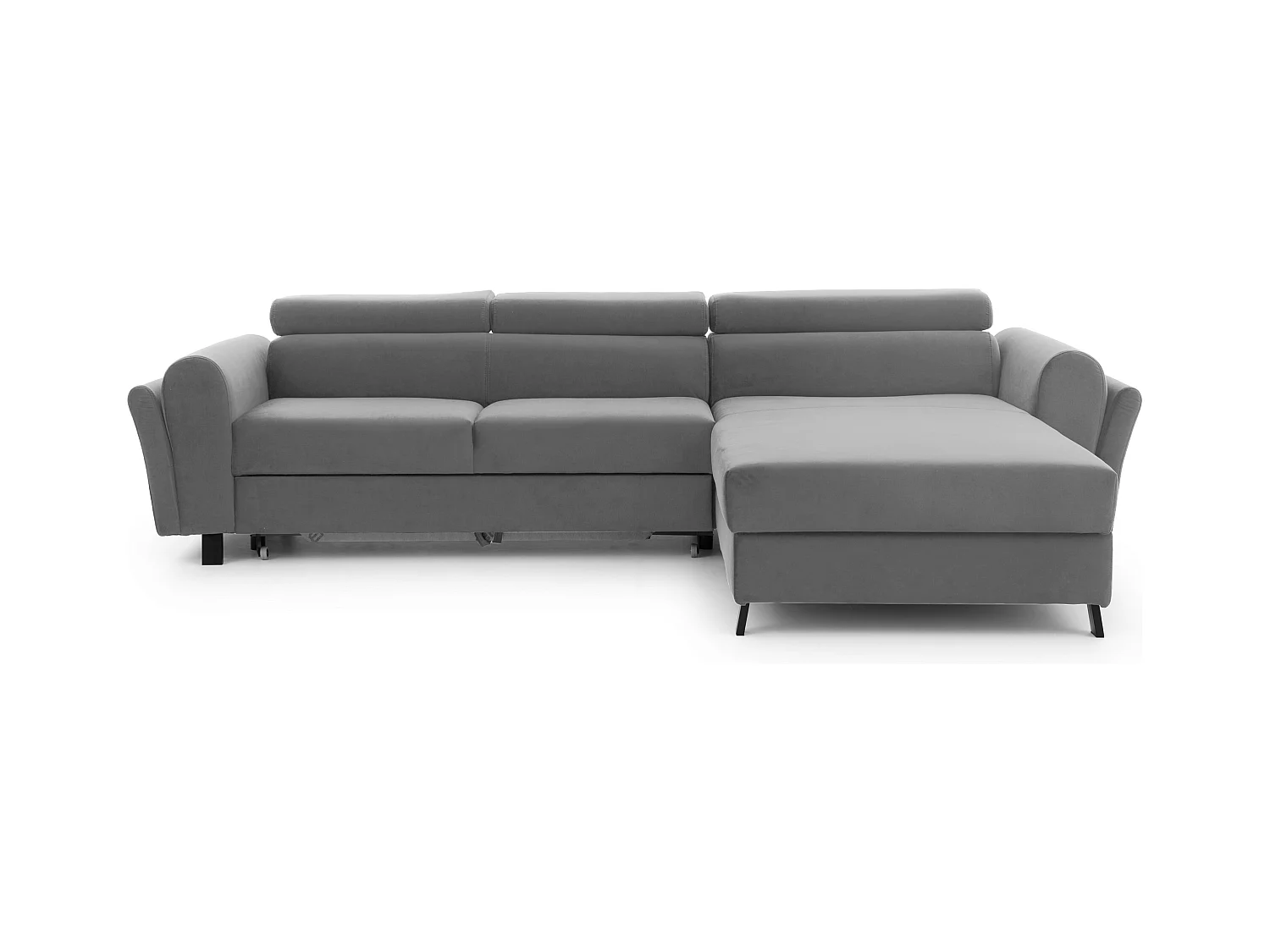 Canapé d’angle convertible MAZALI velours - Appuis-tête réglables et rangement-Gris clair-Méridienne A droite