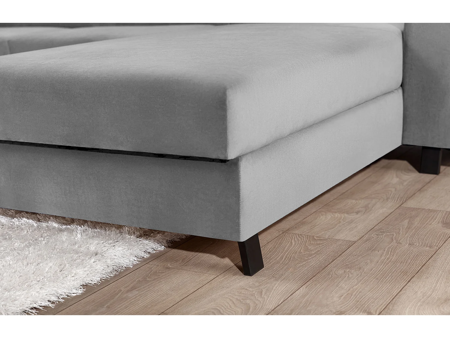 Canapé d’angle convertible MAZALI velours - Appuis-tête réglables et rangement-Gris clair-Méridienne A droite